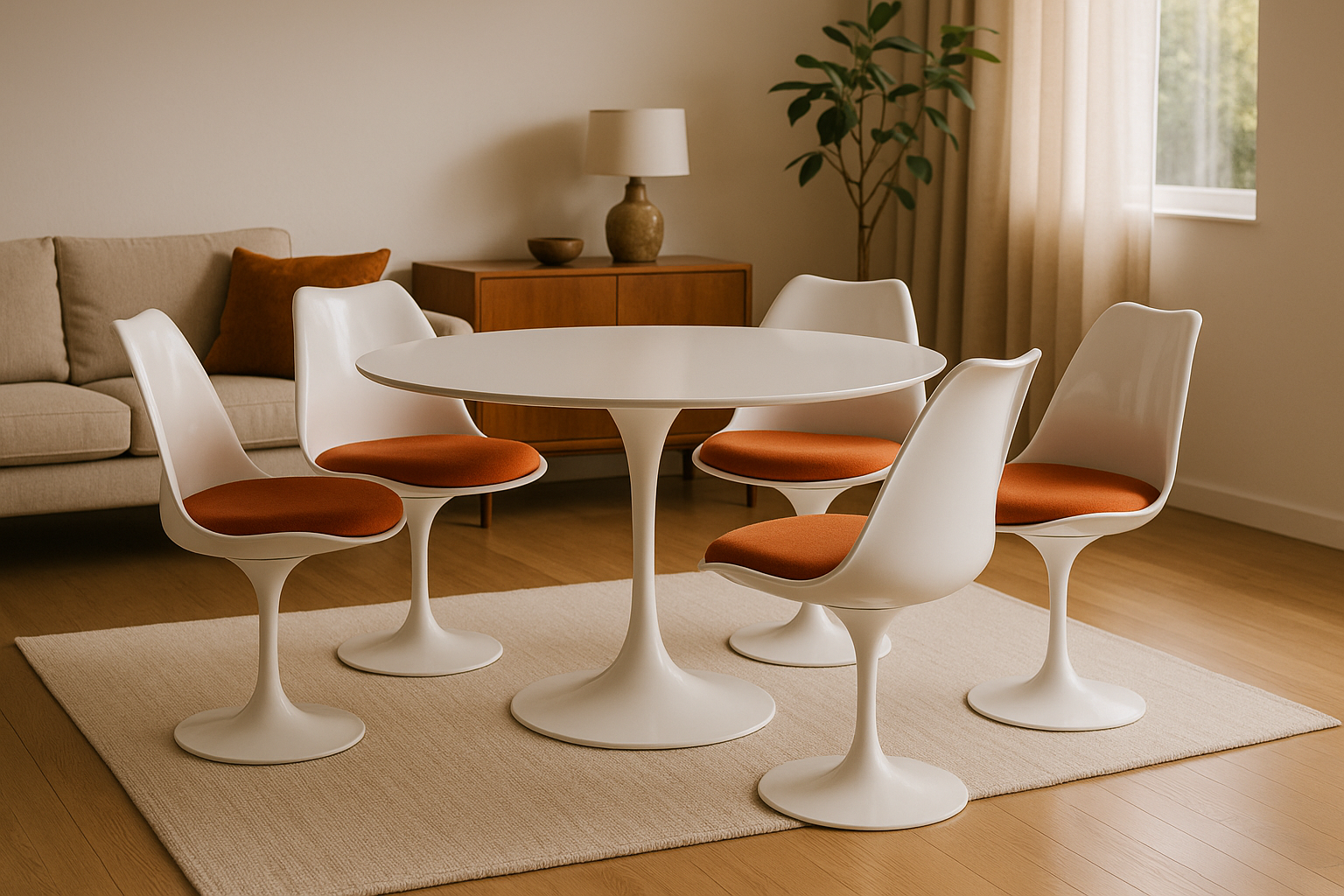 A set of Tulip Chairs around a matching table