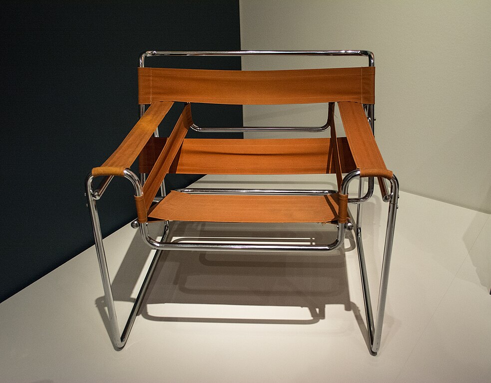 A Wassily Chair showing its distinctive tubular steel frame